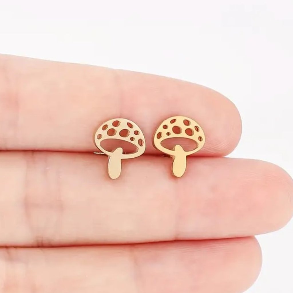 Cute Small Gold Mushroom Stainless Steel Mushroomcore Folklore Stud Earrings New